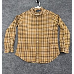 Ralph Lauren Classic Fit Plaid Button Shirt Mens Large Tan Brown Long Sleeve